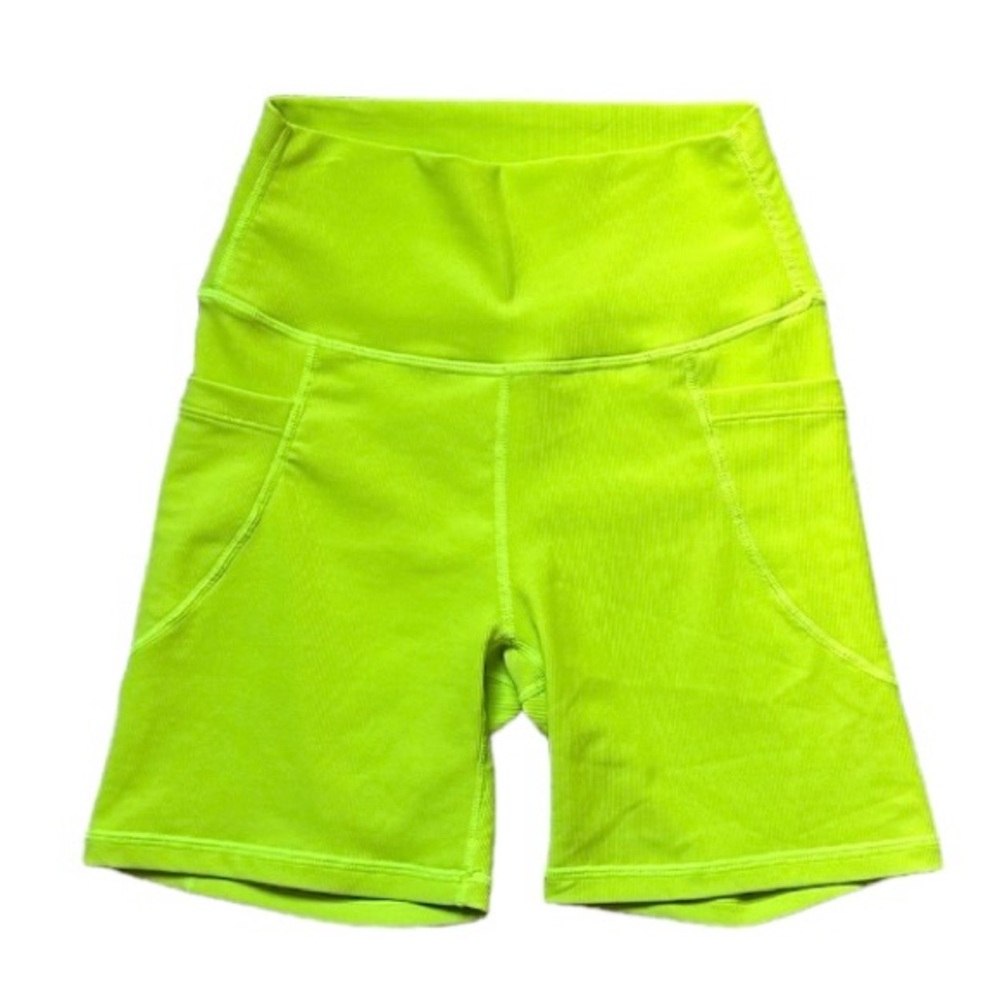 Wilo Ribbed Bodycon Neon Yellow Workout Lounge Biker Shorts Size Small